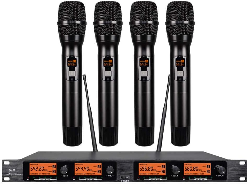 UHF 4 Channel Wireless Microphone System with 4 Handheld Metal Mics C27337
