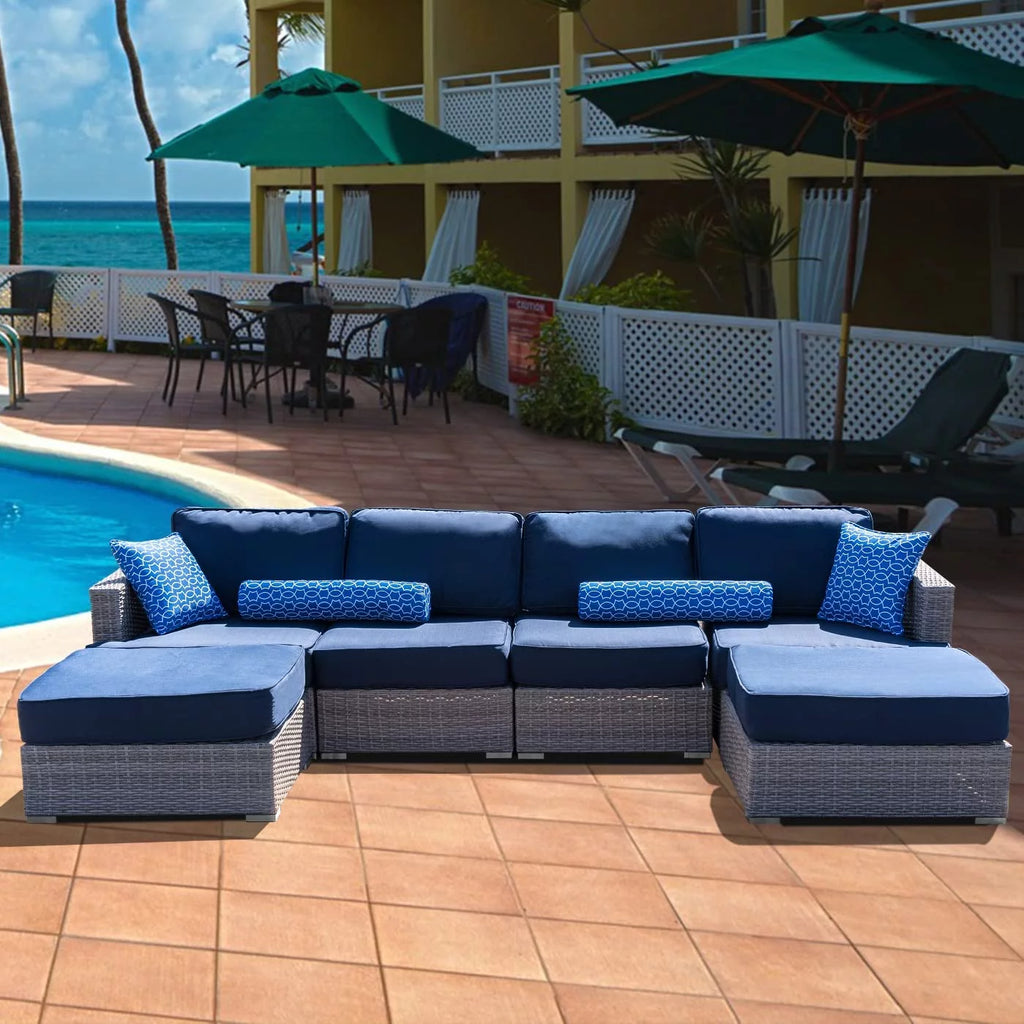 HDPE Wicker 6 Piece Outdoor Conversation Sofa Set with Cushion F4946