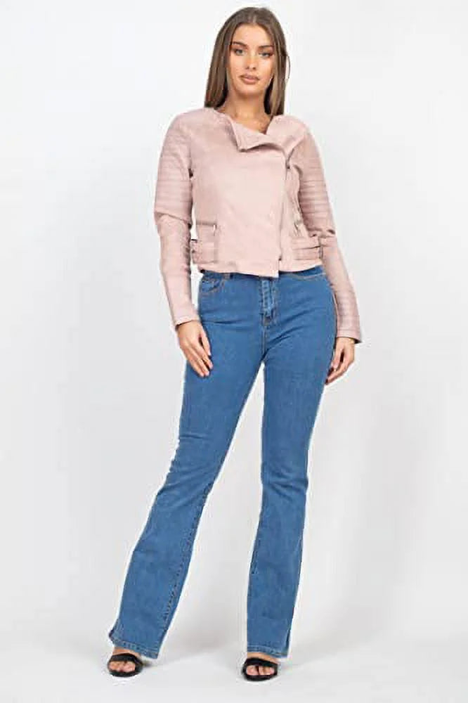 Quilted Sleeves Zip-Up Biker Jacket J293788