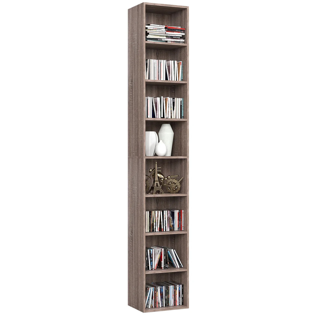 Dark Oak 8 Shelves Narrow Bookcase E94240