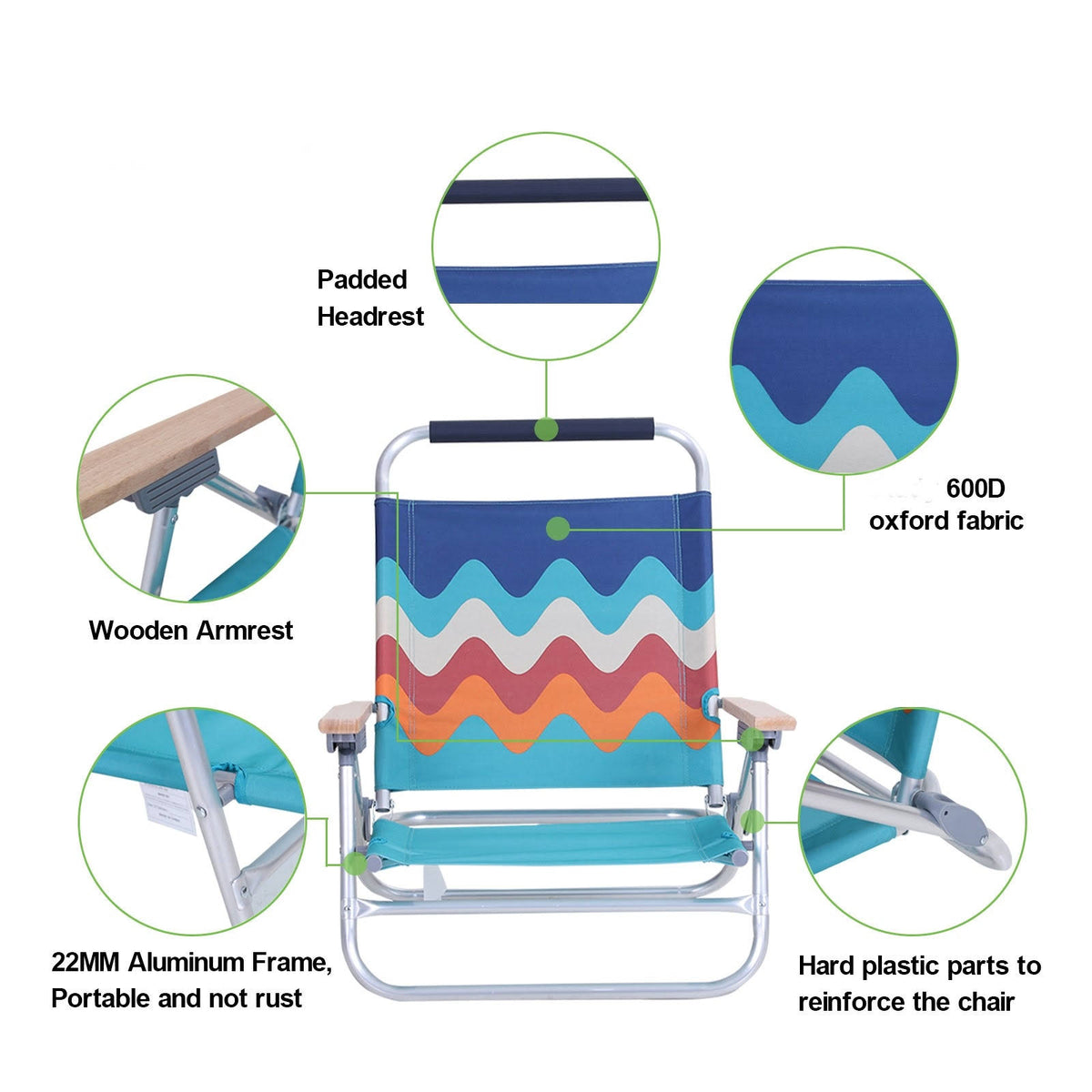 2-Piece Low Folding Adjustable Beach Chairs with Cooler Bag O349