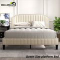 Linen Upholstered Platform Bed Frame Queen Size with Headboard W567