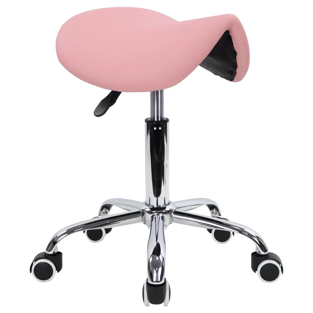 Pink PU Leather Adjustable Rolling Saddle Stool H82357