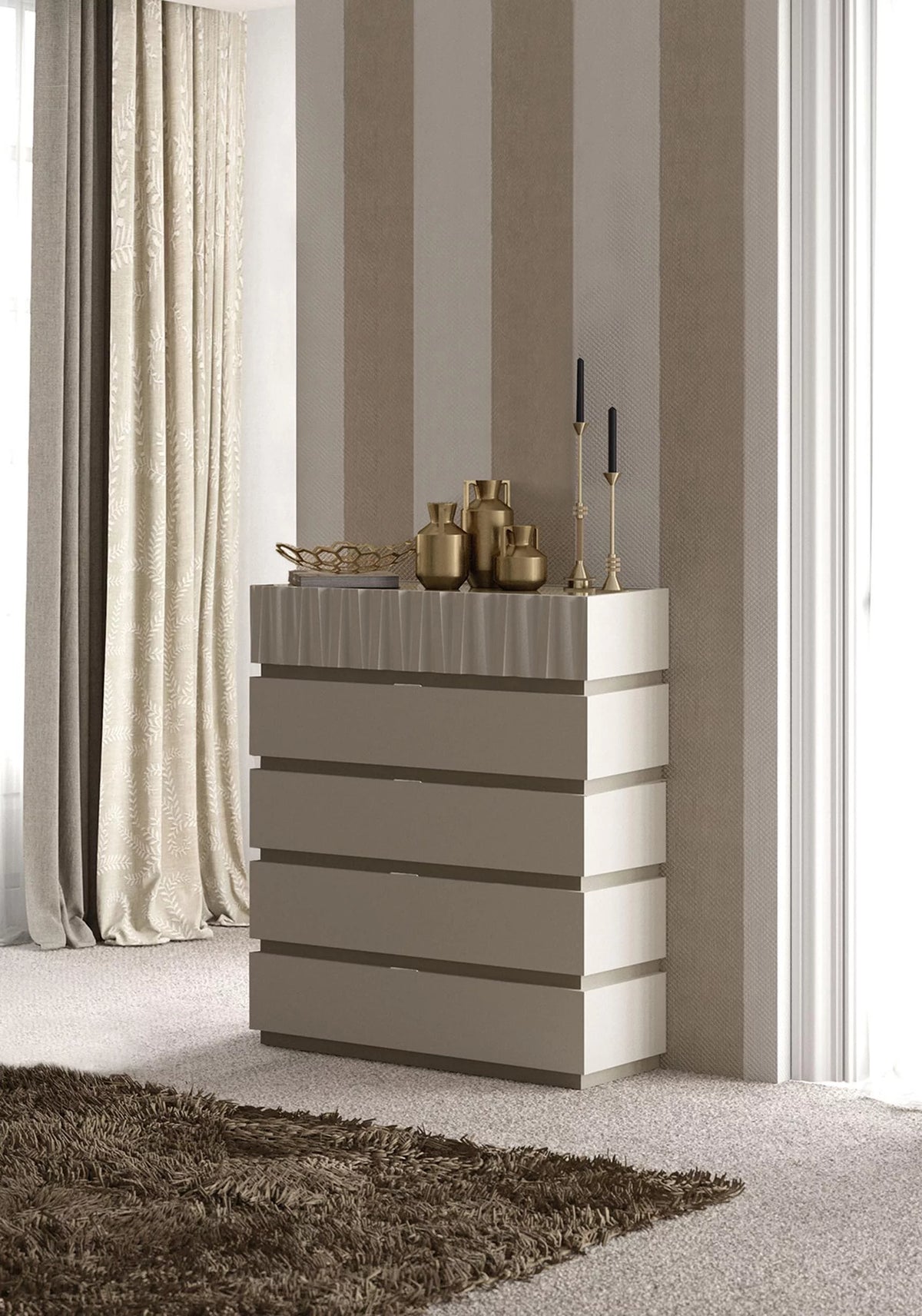 Taupe Mat & Gloss 5 Drawer Chest K7306