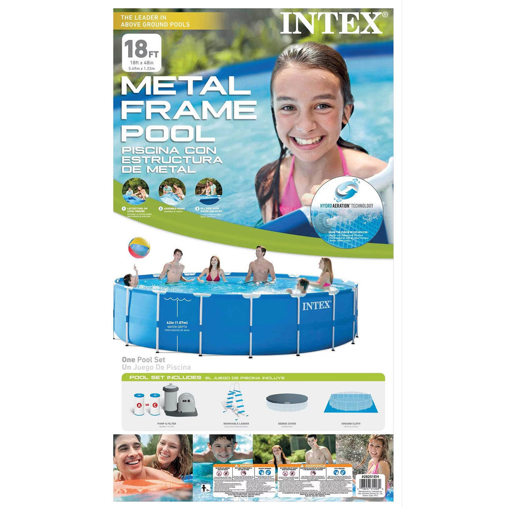 18ft x 48in Metal Frame Swimming Pool Set with Pump W7812