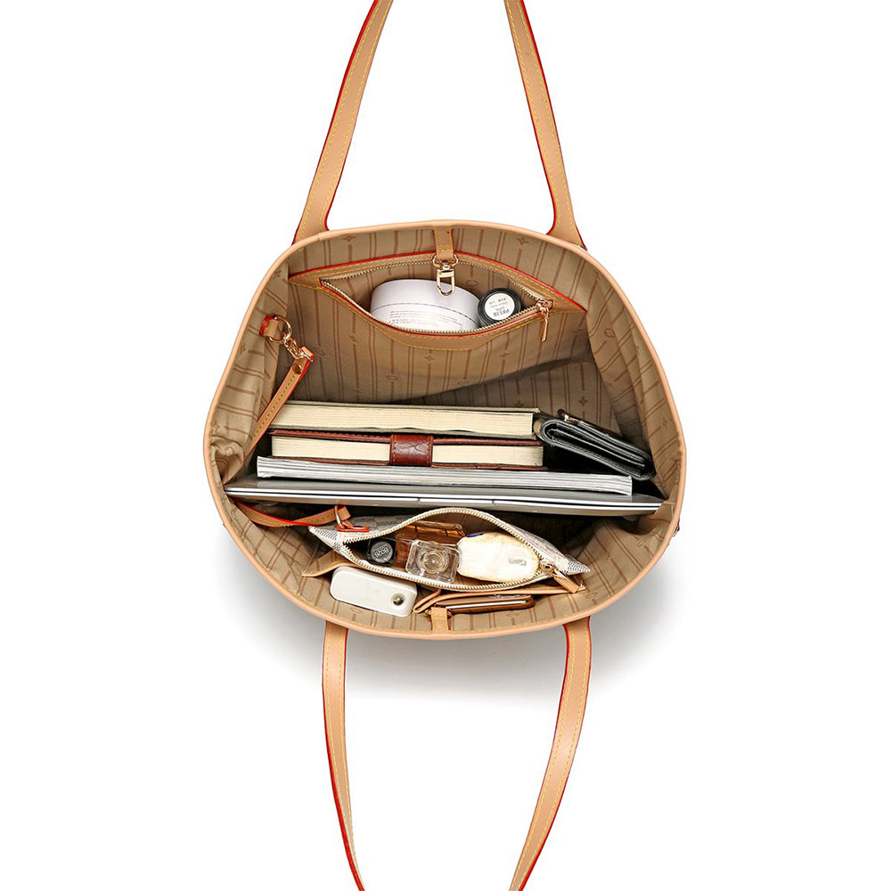 Checkered PU Leather Tote Bag with Inner Pouch K54501