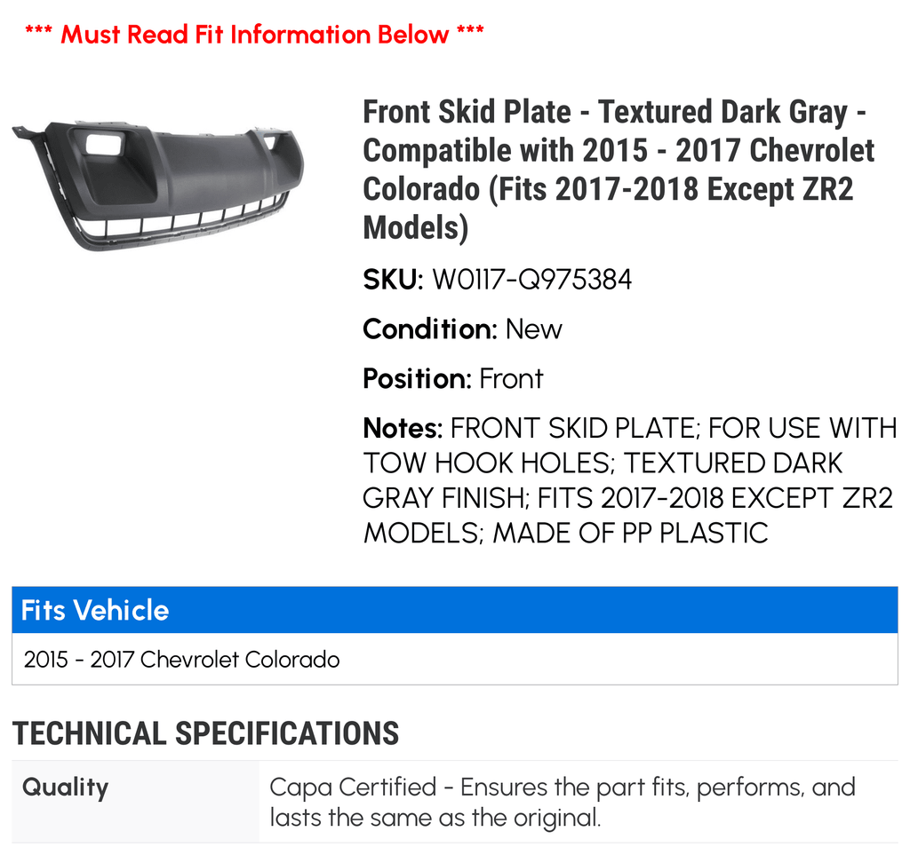Front Skid Plate Textured Dark Gray T88745