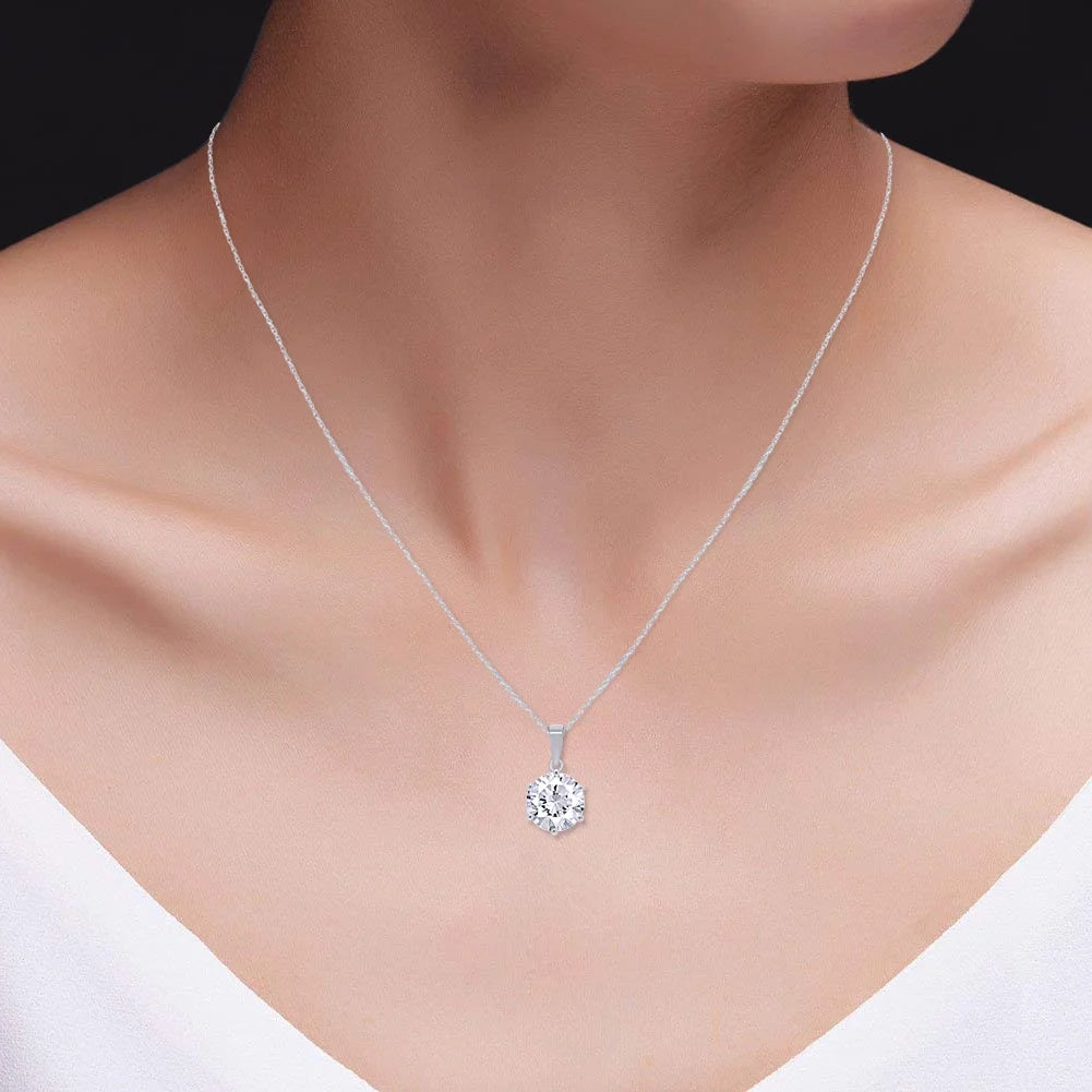 18K White Gold Over Sterling Silver Moissanite Pendant Necklace A32295