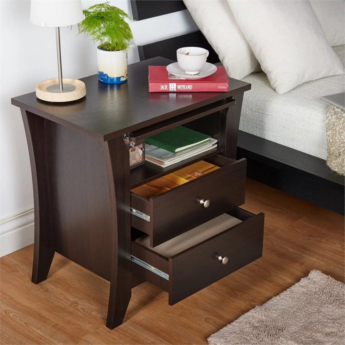 Wood 2-Drawer End Table with Tray in Espresso A162725