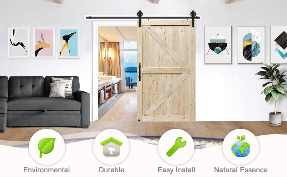 Unfinished Knotty Barn Door with Sliding Door Hardware Kit P706
