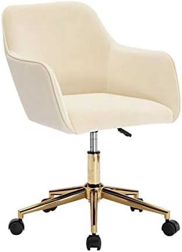 Velvet Desk Chair with Woven Backrest and Gold Base H6816