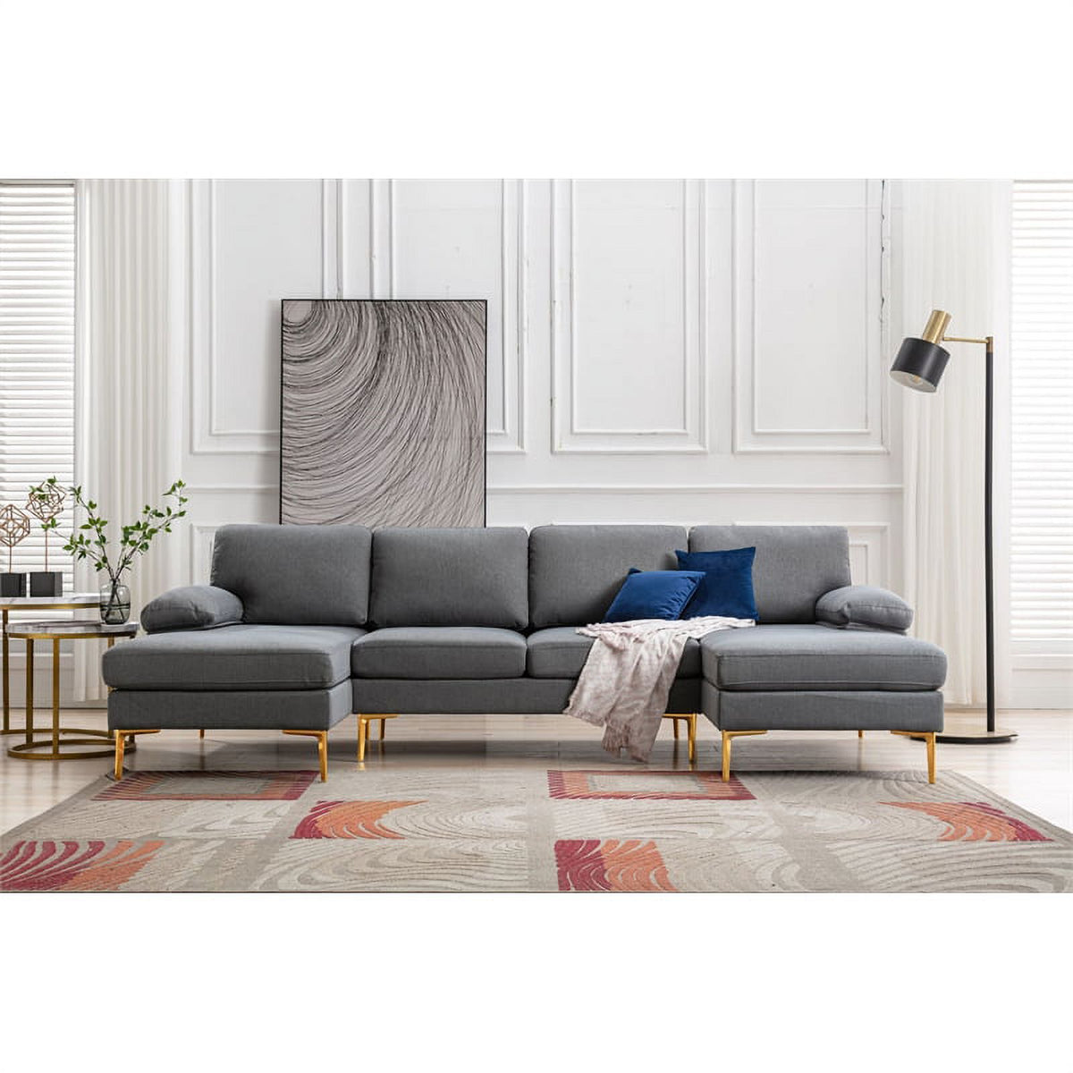 Gray Fabric Linen Blend Sectional Sofa with Chaise L767