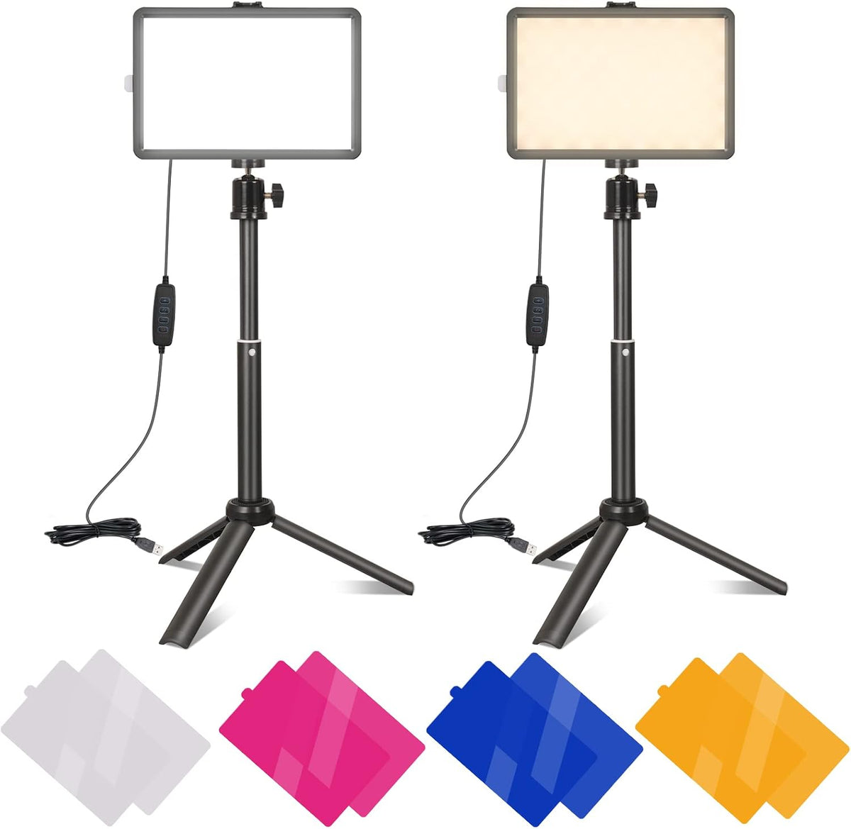 2 Pack LED Video Light Panel with Adjustable Tripod Stand and 4 Color Filters W2899