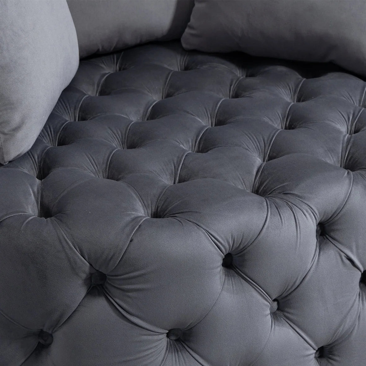 Gray Velvet Tufted Barrel Chair with Wooden Legs and 3 Pillows W99735