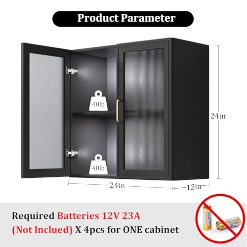 24'' Black Bathroom Wall Cabinet Set of 2 with LED O4126