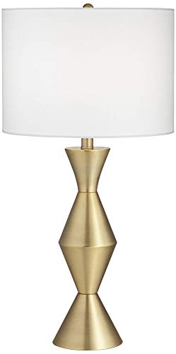 28" Tall Brass Metal Table Lamp with White Drum Shade J64471