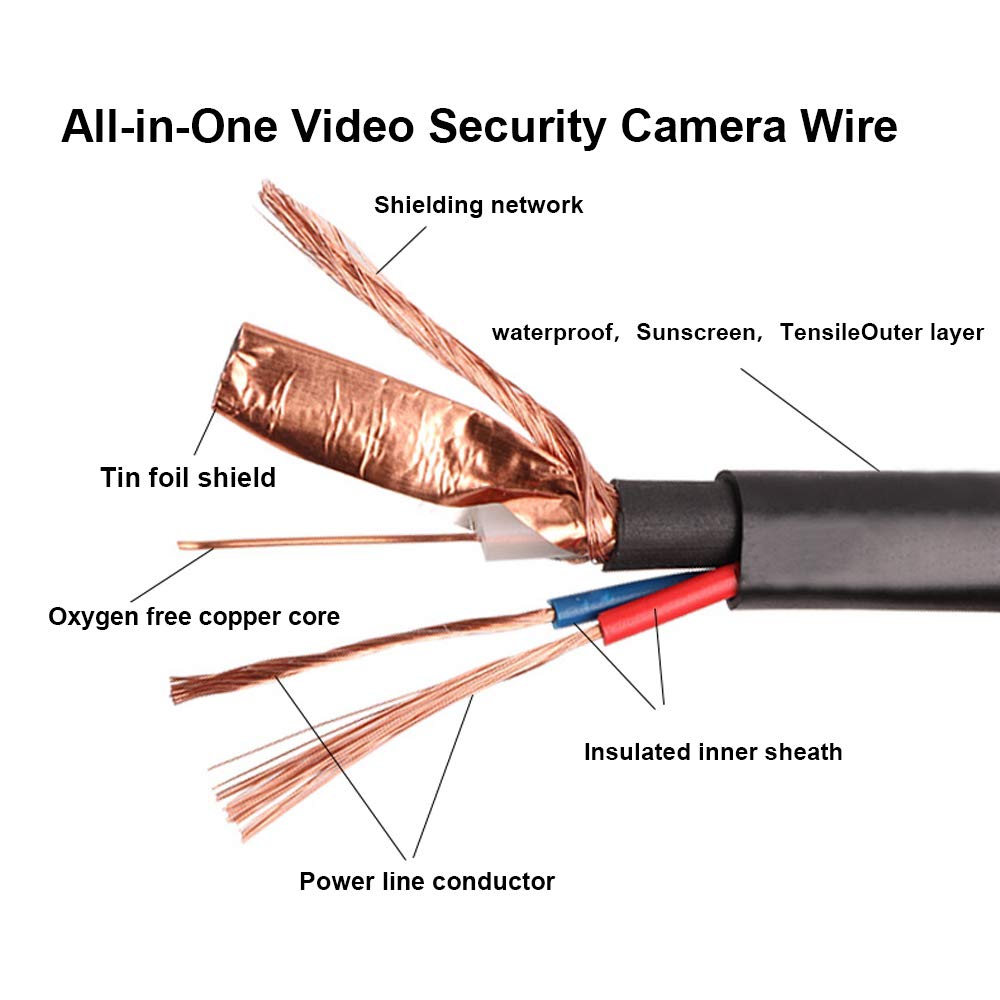 4 Pack 200 Feet BNC Video Power Cable Wire All-in-One Security Camera Wire with Connectors H183
