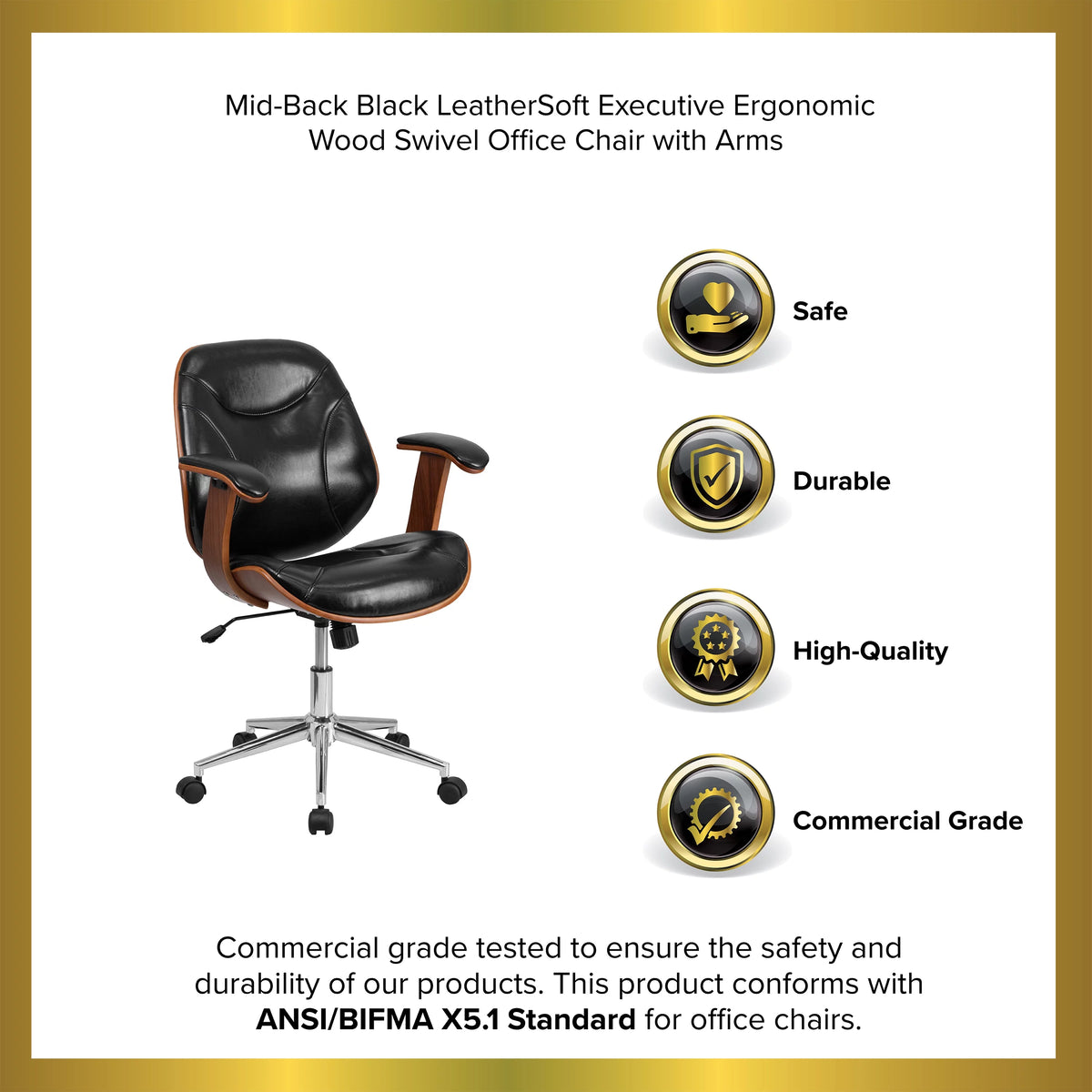 Black Faux Leather Ergonomic Office Chair J56304