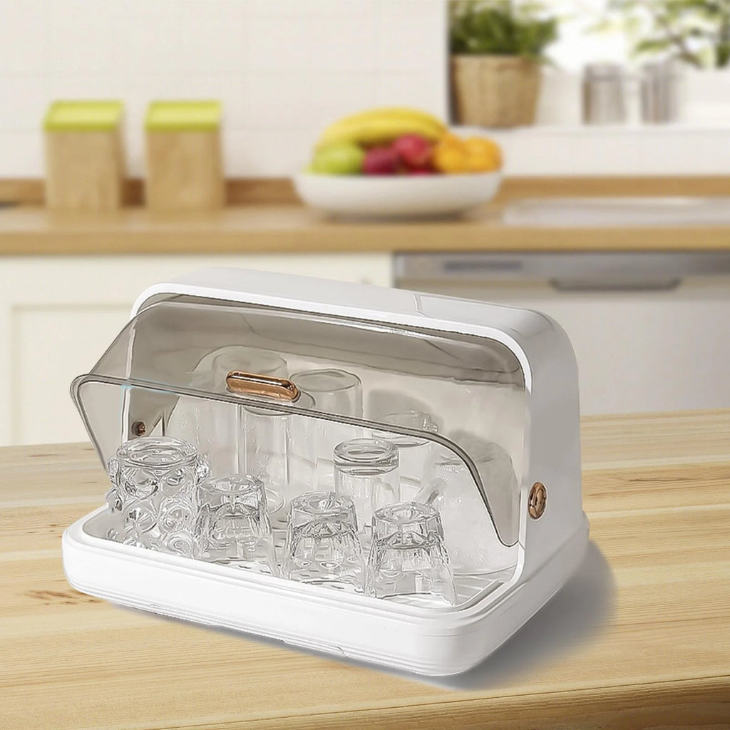 White Dustproof Baby Bottle Drying Rack with Drainer and Lid H37480