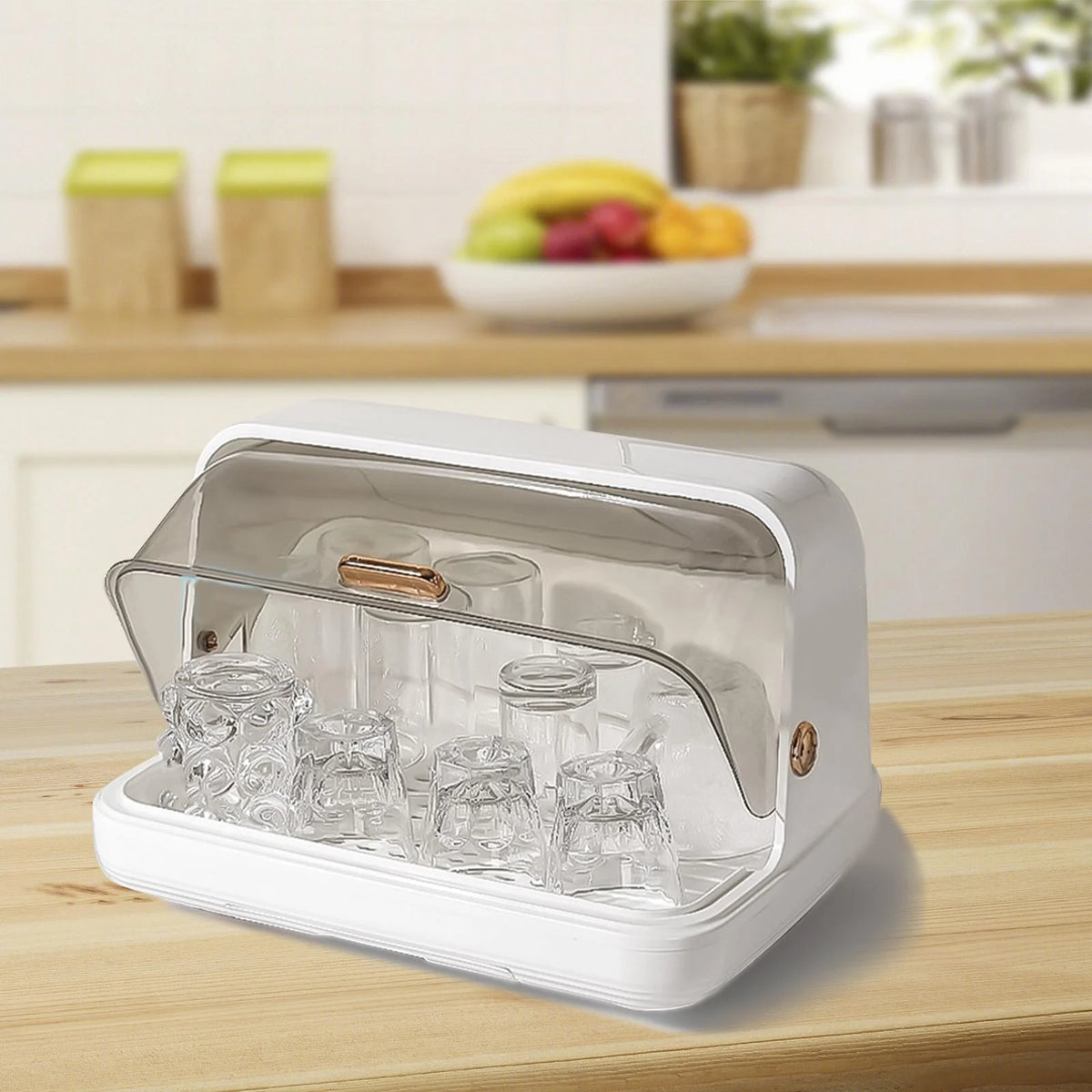 White Dustproof Baby Bottle Drying Rack with Drainer and Lid H37480